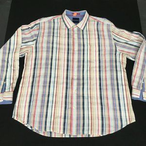 #65 Tommy Bahama Long Sleeve Button-Down Striped Shirt Mens Size 2XL Cotton Silk